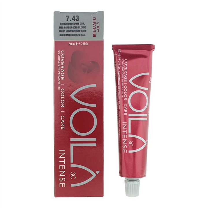 Intercosmo, Voila 3C Intense, Permanent Hair Dye, 7.43 Mediterranean Copper Gold Blonde ml - Teknashop Ltd