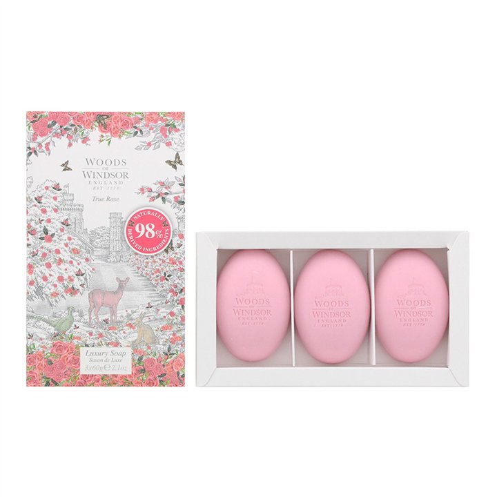 Set Trio, Woods Of Windsor, True Rose, Moisturizing, Massage Soap Bar, Palm Oil, 3 pcs, 60 g - Teknashop Ltd