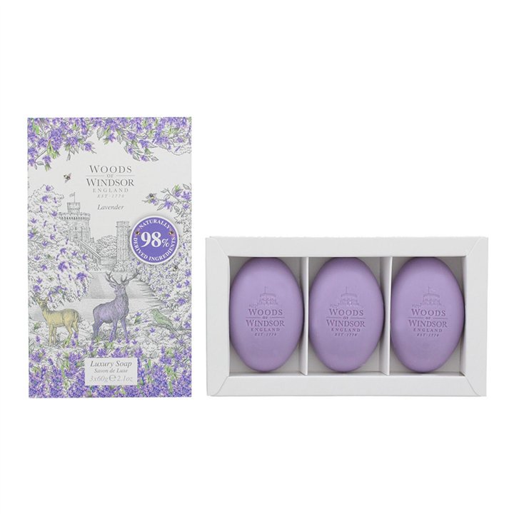 Set Trio, Woods Of Windsor, Lavender, Cleaning, Lavender, Massage Soap Bar, Shea butter, 3 pcs, 60 g - Teknashop Ltd