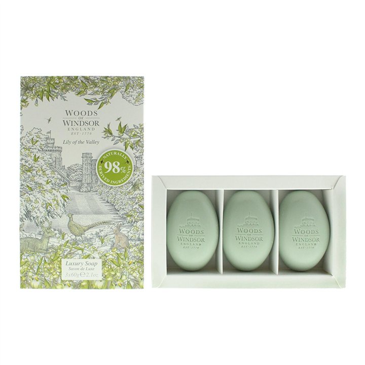 Set Trio, Woods Of Windsor, Lily Of The Valley, Moisturizing, Massage Soap Bar, Shea butter, 3 pcs, 60 g - Teknashop Ltd