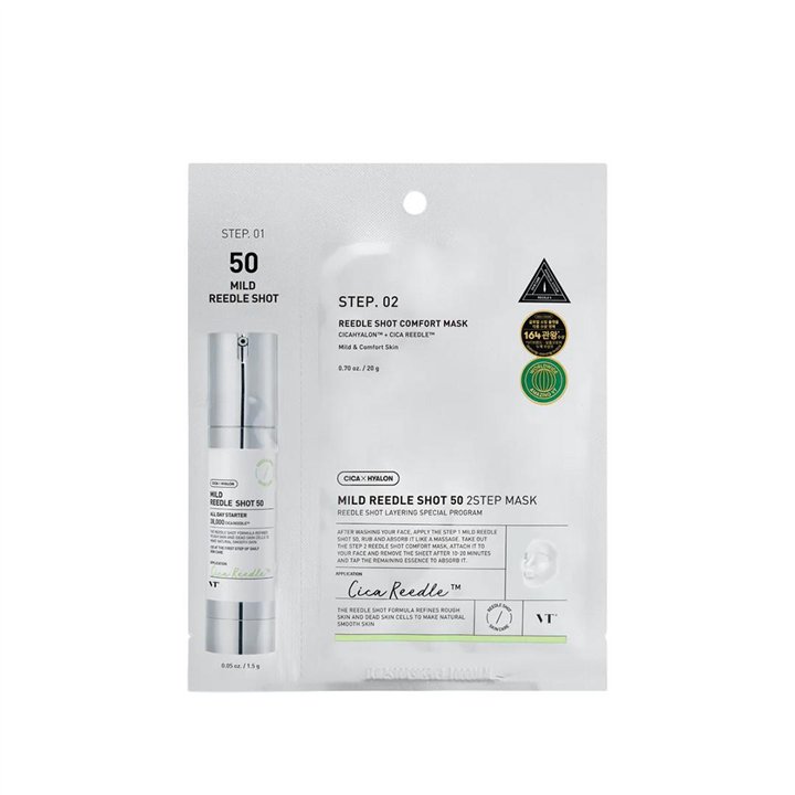 VT Cosmetics, Reedle Shot 50 2 Step Mild, Strengthening, Sheet Mask, For Face, 21.5 g - Teknashop Ltd