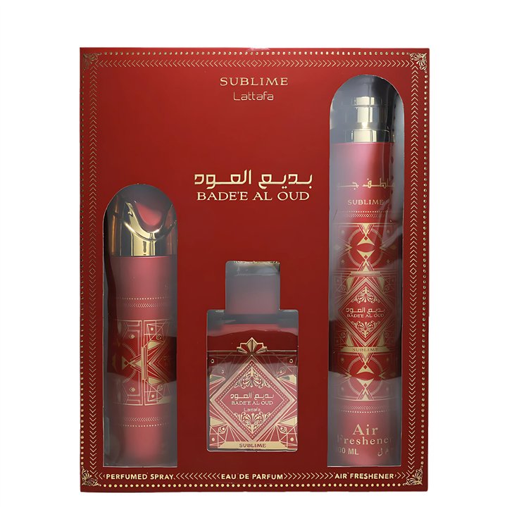 Set Lattafa: Bade'e Al Oud Sublime, Eau De Parfum, For Men, 100 ml + Bade'e Al Oud Sublime, Scented Spray, For Men, 200 ml + Bad