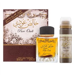Set Lattafa:  Pure Oudi, Eau De Parfum, Unisex, 100 ml +  Pure Oudi, Anti-Perspirant, Deodorant Spray, Unisex, 50 ml - Teknashop