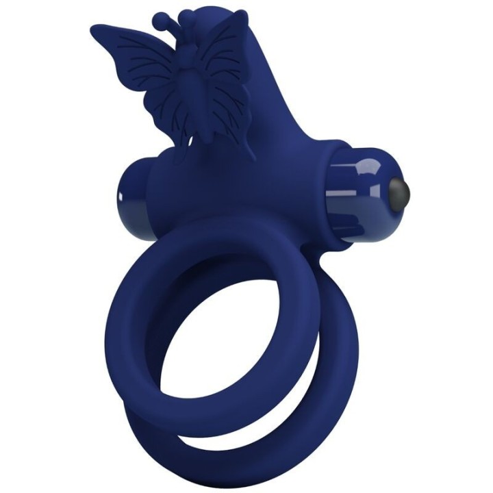 PRETTY LOVE - JAMELE DOUBLE RING WITH VIBRATION & BUTTERFLY STIMULATOR BLUE - D-239931 - Teknashop Ltd