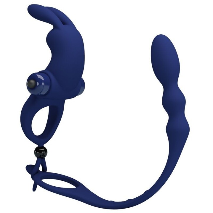 PRETTY LOVE - AYAD RABBIT VIBRATOR RING WITH PLUG BLUE - D-239934 - Teknashop Ltd