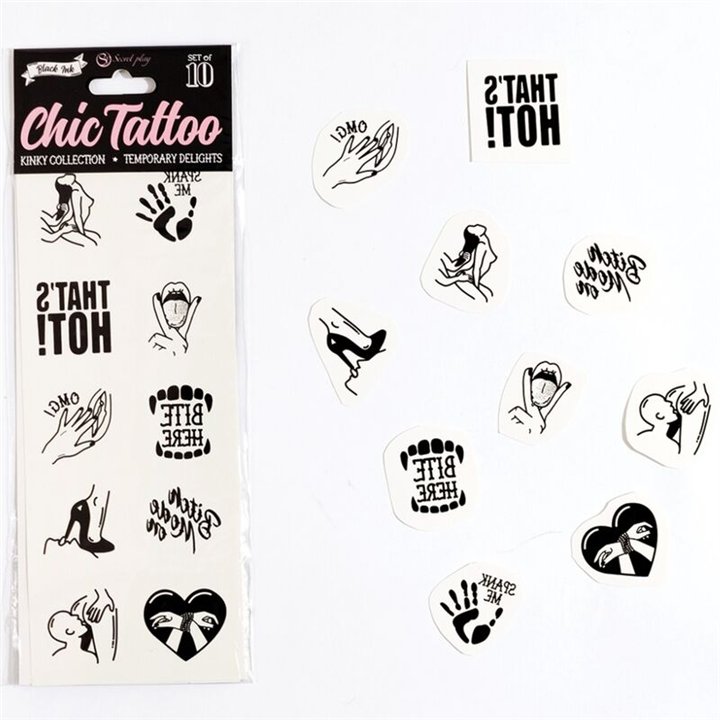SECRET PLAY - SET OF 10 TEMPORARY TATTOOS KINKY COLLECTION - D-239378 - Teknashop Ltd