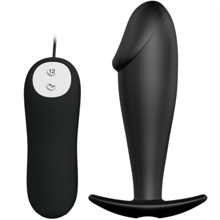 PRETTY LOVE - SILICONE ANAL PLUG PENIS FORM AND 12 VIBRATION MODES BLACK - D-211740 - Teknashop Ltd