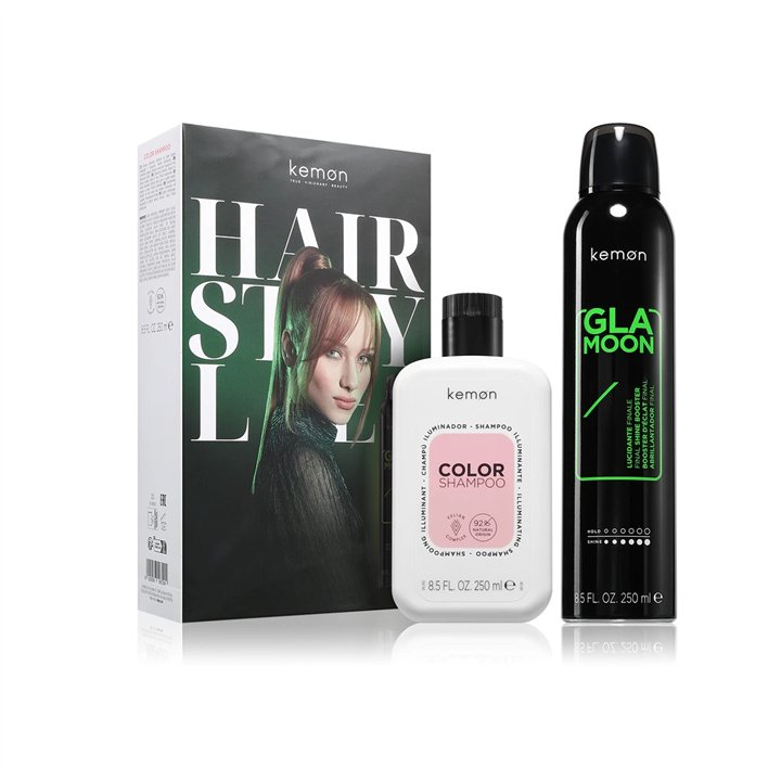 Set Kemon: Styling Glamoon Shine, Hair Spray, Shine, 250 ml + Color, Hair Treatment Shampoo, Shine, For Coloured Hair, 250 ml - 