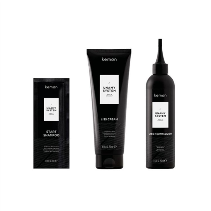 Unamy System Liss Set Kemon: Start, Hair Shampoo, 20 ml + Liss Cream, Hair Treatment Cream Mask, 250 ml + Liss Neutralizer, Hair