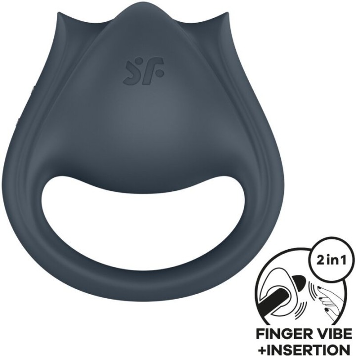 SATISFYER - PERFECT PAIR 2 MULTIVIBRATOR 2 IN 1 PENIS RING AND FINGER STIMULATOR GREY - D-241670 - Teknashop Ltd