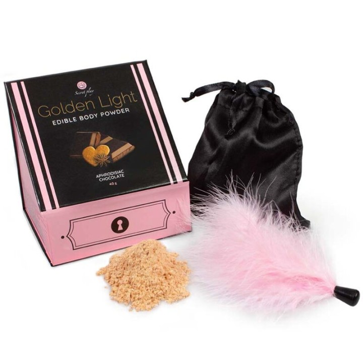 SECRETPLAY - GOLDEN LIGHT KIT APHRODISIAC CHOCOLATE EDIBLE POWDER & FEATHER - D-232387 - Teknashop Ltd