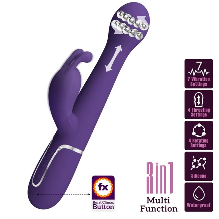PRETTY LOVE - DEJON RABBIT VIBRATOR 3 IN 1 MULTIFUNCTION PURPLE - D-240560 - Teknashop Ltd