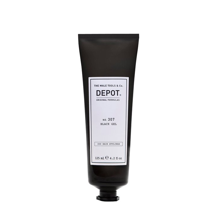 Depot, 300 Hair Stylings No. 307 Black, Botanical Complex, Hair Styling Gel, Temporary Coverage & Volume, Medium Hold, 125 ml - 