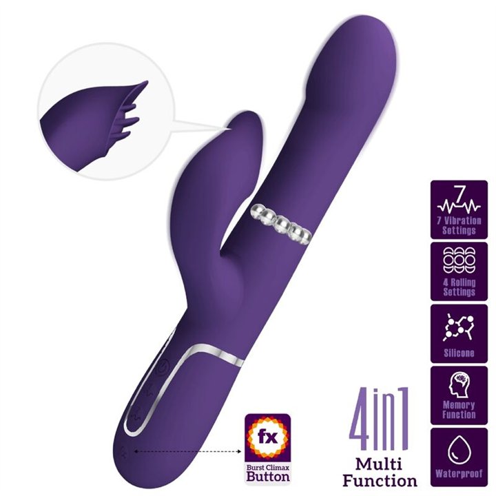 PRETTY LOVE - ZALIN RABBIT VIBRATOR PEARLS 4 IN 1 PURPLE - D-240557 - Teknashop Ltd