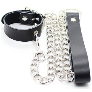 OHMAMA FETISH - PENIS NECKLACE AND LEATHER STRAP WITH METAL CHAIN - D-230054 - Teknashop Ltd