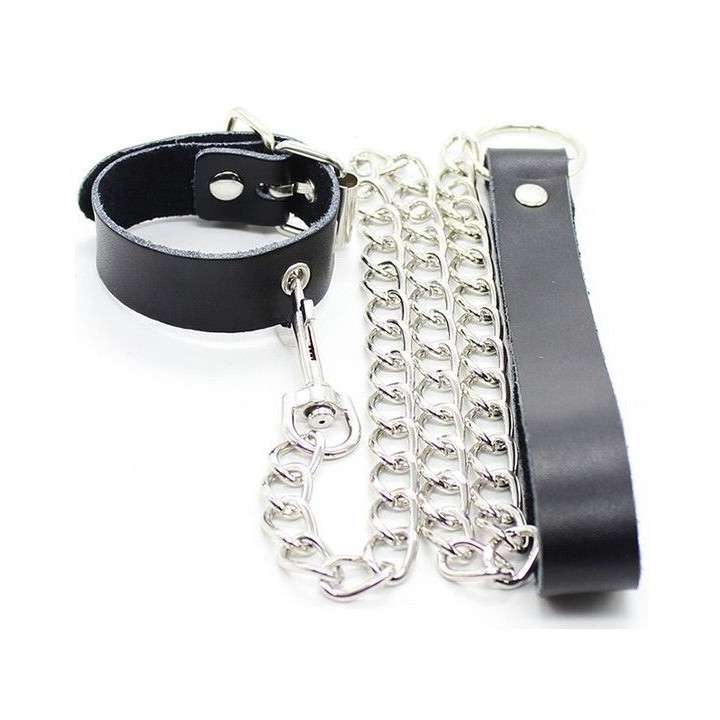 OHMAMA FETISH - PENIS NECKLACE AND LEATHER STRAP WITH METAL CHAIN - D-230054 - Teknashop Ltd