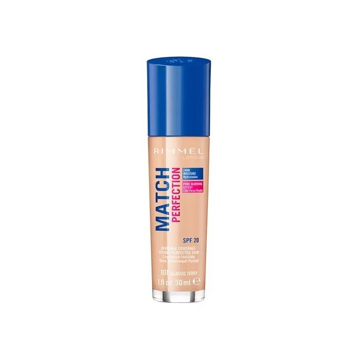 Rimmel London Match Perfection Foundation Spf20 101 Classic Ivory 30ml - unisex - Teknashop Ltd