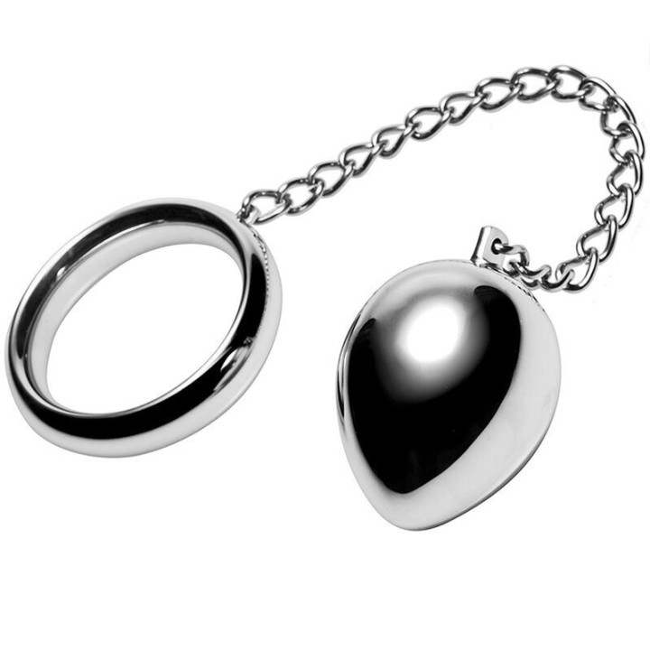 METAL HARD - COCK RING 40MM + CHAIN WITH METAL BALL - D-205355 - Teknashop Ltd