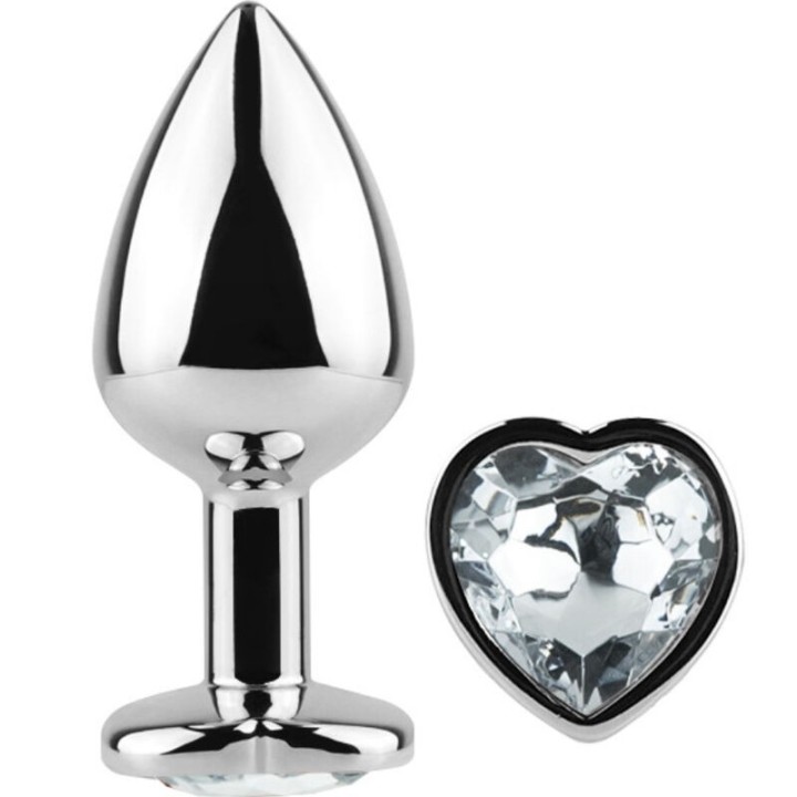 SECRETPLAY - METAL BUTT PLUG CLEAR CRYSTAL HEART SMALL SIZE 7 CM - D-234743 - Teknashop Ltd