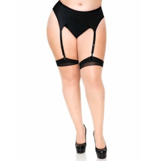 LEG AVENUE - PLUS LYCRA SHEER 2 TONE THIGH HIGH WITH BACKSEAM AND CUBAN HEEL - 1024Q BLACK - Teknashop Ltd