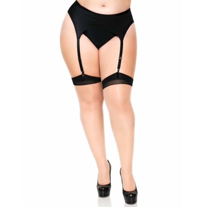 LEG AVENUE - PLUS LYCRA SHEER 2 TONE THIGH HIGH WITH BACKSEAM AND CUBAN HEEL - 1024Q BLACK - Teknashop Ltd