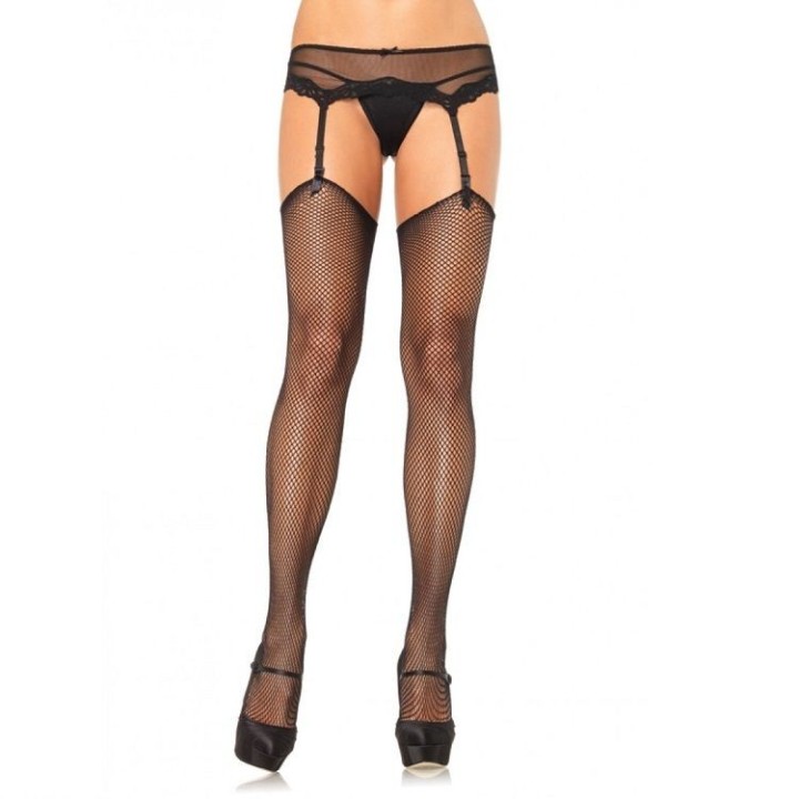 LEG AVENUE - NET STOCKINGS WITHOUT SUPERIOR SELF-ADHESIVE SILICONE - 9020 BLACK - Teknashop Ltd