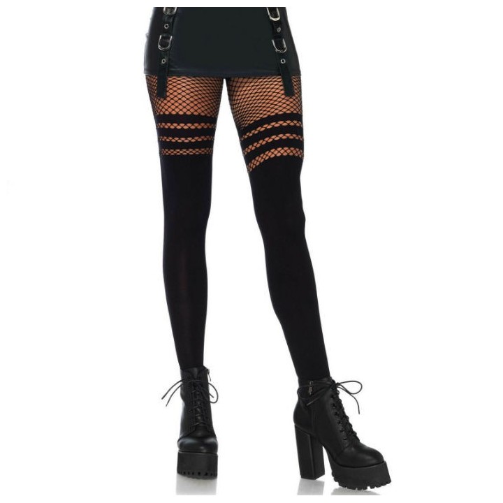 LEG AVENUE - PANTYHOUSE WIT FISNHET STRIPES - D-210546 - Teknashop Ltd