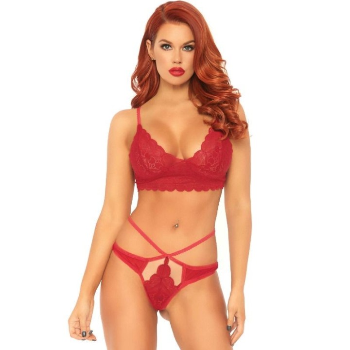 LEG AVENUE - 2 PIECES SET LACE BRALETTE AND THONG M/L - D-218660 - Teknashop Ltd