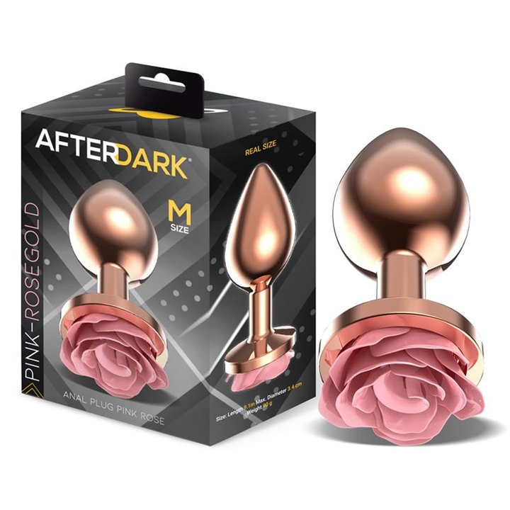 Rosegold Metal Anal Plug with Pink Rose Base - Size M - AD-571 - Teknashop Ltd