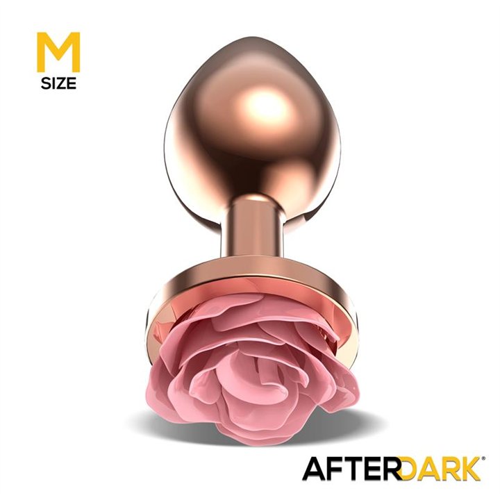Rosegold Metal Anal Plug with Pink Rose Base - Size M - AD-571 - Teknashop Ltd