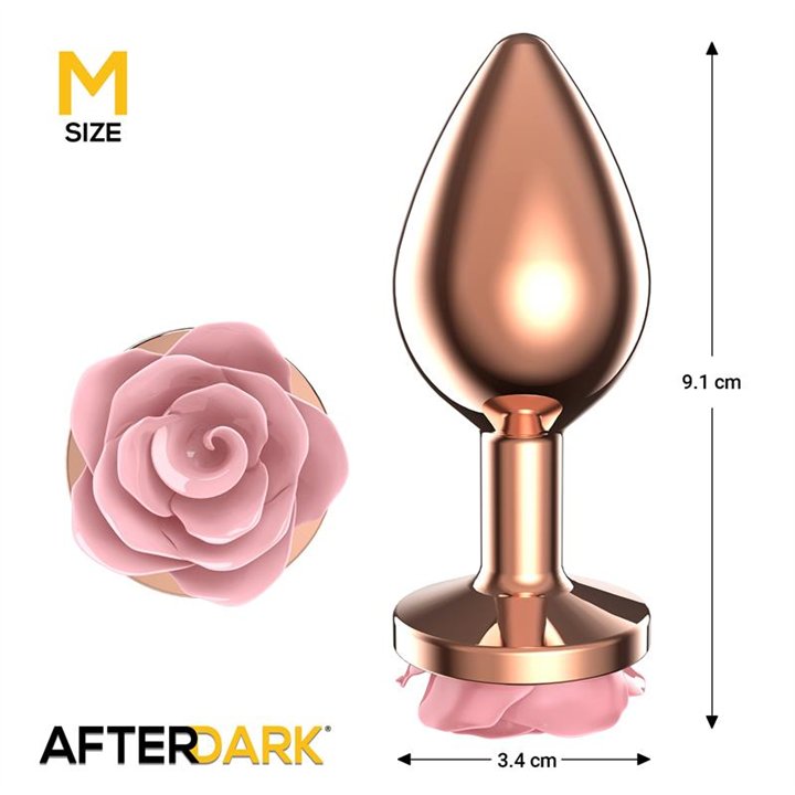 Rosegold Metal Anal Plug with Pink Rose Base - Size M - AD-571 - Teknashop Ltd
