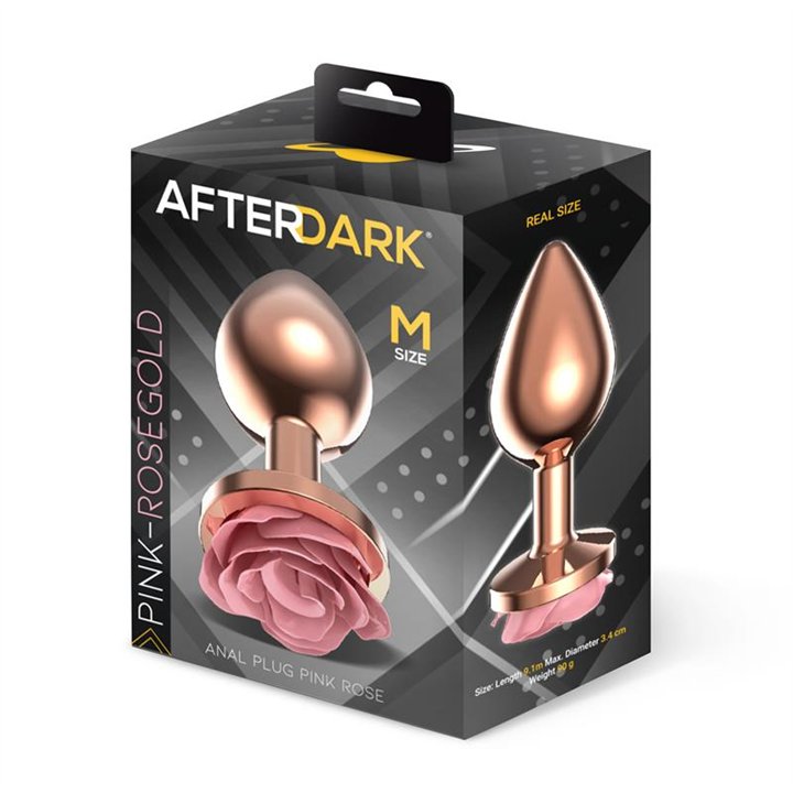 Rosegold Metal Anal Plug with Pink Rose Base - Size M - AD-571 - Teknashop Ltd