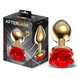 Golden Metal Anal Plug with Red Rose Base - Size M - AD-567 - Teknashop Ltd