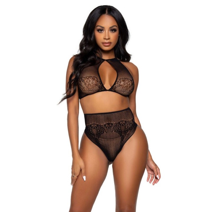 LEG AVENUE - TWO PIECES SET HALTER CROP TOP & THONG PANTY PANTY ONE SIZE - D-231382 - Teknashop Ltd