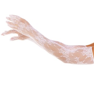 LEG AVENUE - RED FLORAL GLOVES WHITE - D-238616 - Teknashop Ltd