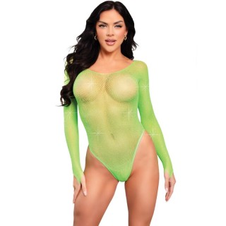 LEG AVENUE - CRYSTALIZED LONG SLEEVE BODYSUIT GREEN - D-239440 - Teknashop Ltd