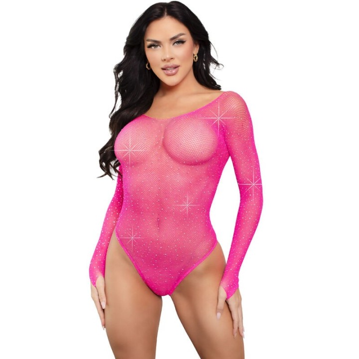 LEG AVENUE - CRYSTALIZED LONG SLEEVE BODYSUIT FUCHSIA - D-239441 - Teknashop Ltd