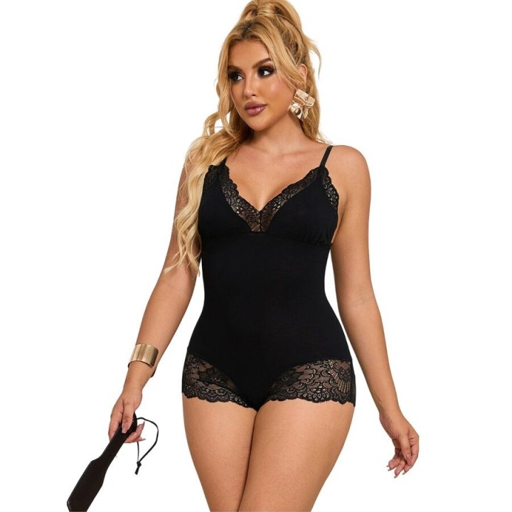 SUBBLIME - BLACK FLORAL LACE DETAIL TEDDY L/XL - D-239860 - Teknashop Ltd