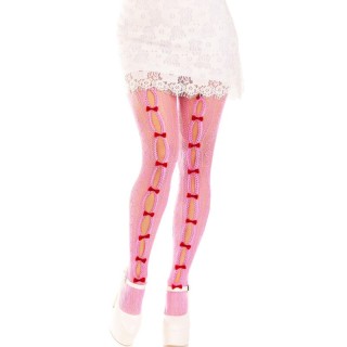 LEG AVENUE - STOCKINGS WITH OPENINGS HEART & BOWS PINK - D-240005 - Teknashop Ltd