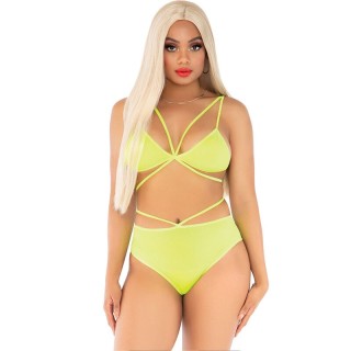 LEG AVENUE - TOP & PANTIES YELLOW WITH STRAPS - D-240104 - Teknashop Ltd