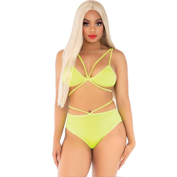 LEG AVENUE - TOP & PANTIES YELLOW WITH STRAPS - D-240104 - Teknashop Ltd
