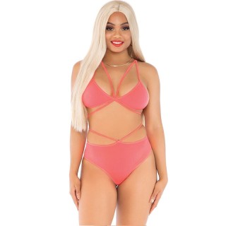 LEG AVENUE - TOP & PANTIES CORAL WITH STRAPS - D-240105 - Teknashop Ltd