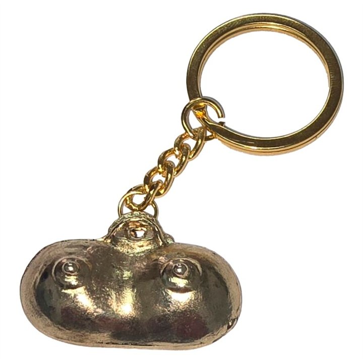 DIABLO PICANTE - GOLD METAL KEYCHAIN ​​WITH BREASTS - D-245411 - Teknashop Ltd