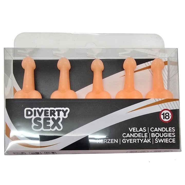 DIABLO PICANTE - BOX OF 5 FLESH PENIS-SHAPED CANDLES - D-242387 - Teknashop Ltd