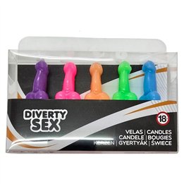 DIABLO PICANTE - BOX OF 5 PENIS-SHAPED CANDLES IN DIFFERENT COLORS - D-242388 - Teknashop Ltd