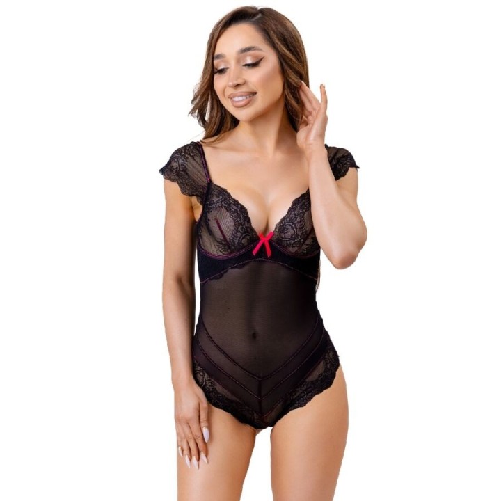 LIVCO CORSETTI FASHION - EVELYN LC 20243 BODY WITH LACE TRIMMING AND TRANSPARENCIES BLACK S/M - D-242790 - Teknashop Ltd