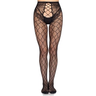 LEG AVENUE - 1966 NET TIGHTS WITH CROTCHLESS PANTY BLACK - ONE SIZE - D-245339 - Teknashop Ltd