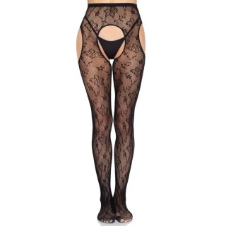 LEG AVENUE - 1967 BLOOM NET SUSPENDER TIGHTS BLACK - ONE SIZE - D-245340 - Teknashop Ltd