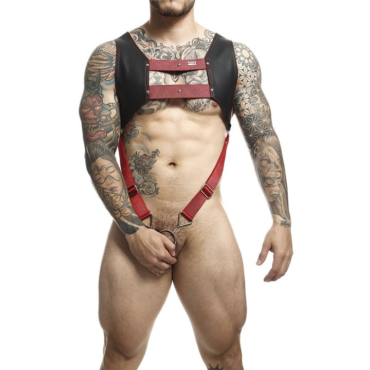 MOB - DNGEON HARNESS WITH RED PENIS RING ONE SIZE - D-243437 - Teknashop Ltd