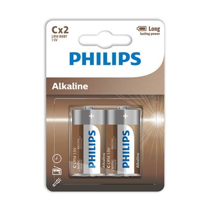 PHILIPS - ALKALINE BATTERIES C LR14 BLISTER*2 - D-228436 - Teknashop Ltd